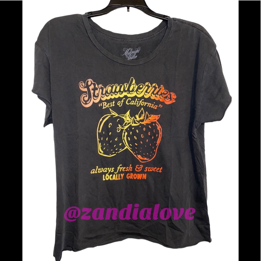NEW Anthropologie Midnight Rider California Strawberries Cut off tee shirt XL